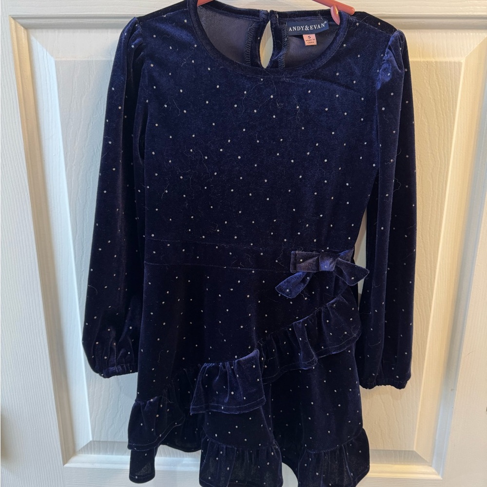 Andy & Evan Midnight Velvet Dress with Metallic Accents